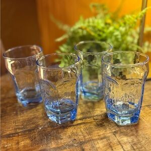 (4) Libbey Chivalry Blue Glass Juice Tumbler